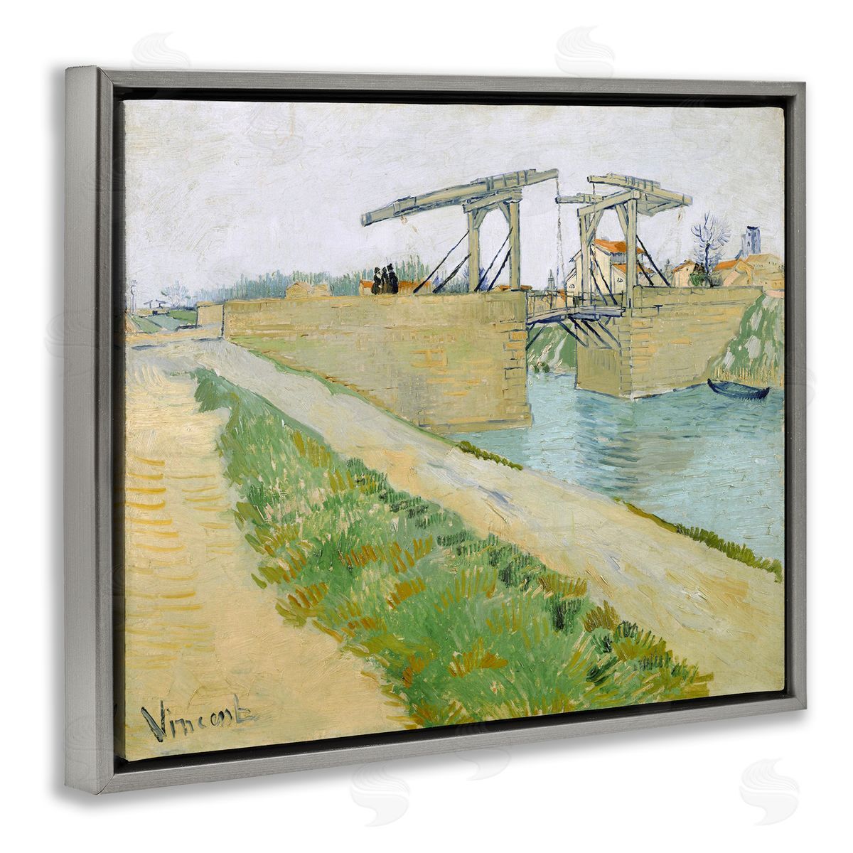 one1000paintings De Brug Van Langlois Vincent van Gogh Bridge Painting Gray Floating Frame Canvas Wall Art Print