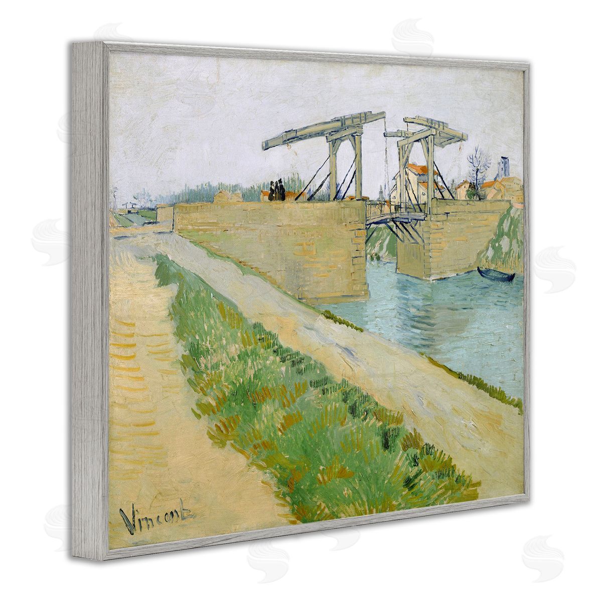 one1000paintings De Brug Van Langlois Vincent van Gogh Bridge Painting Gray Framed Giclee Wall Art Print