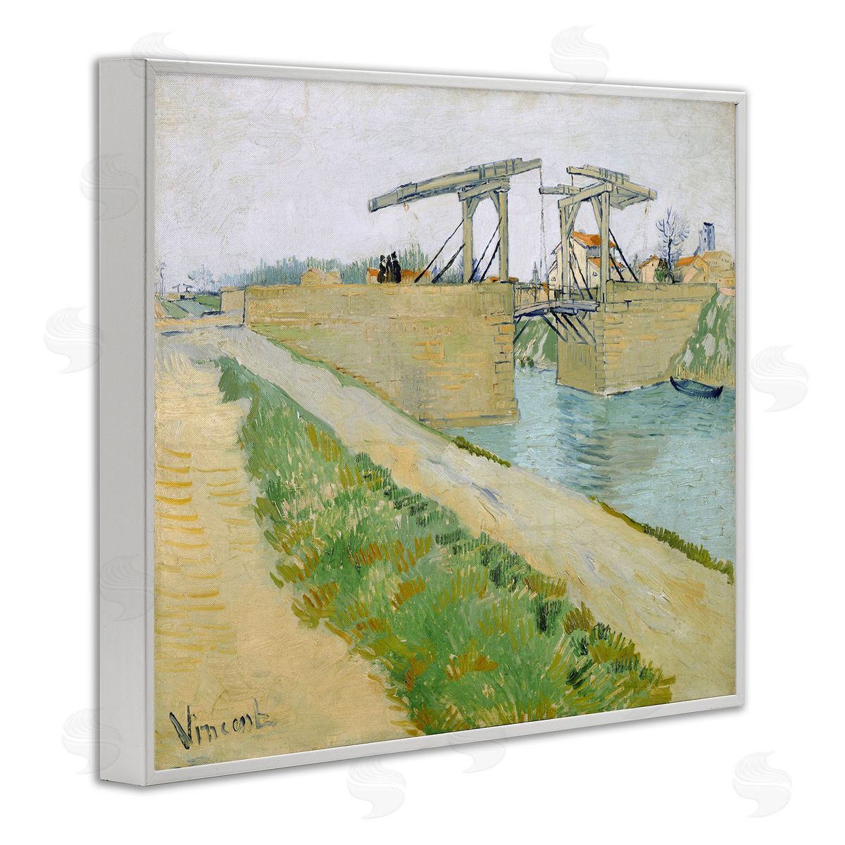 one1000paintings De Brug Van Langlois Vincent van Gogh Bridge Painting White Framed Giclee Wall Art Print