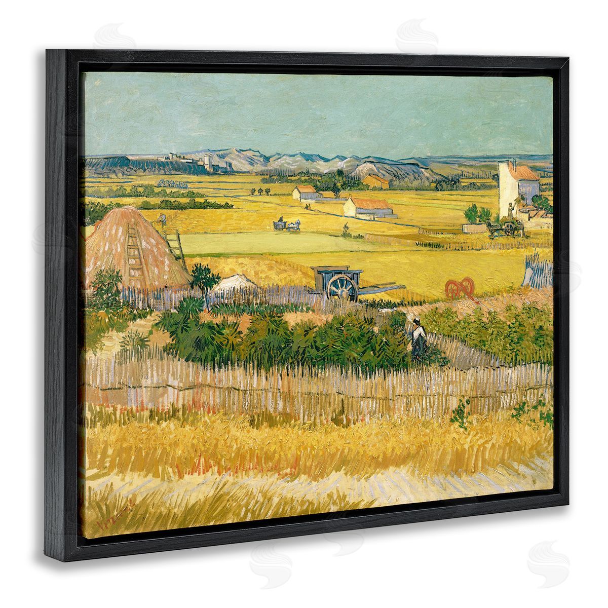 one1000paintings The Harvest Vincent van Gogh Classic Painting Black Floating Frame Canvas Wall Art Print