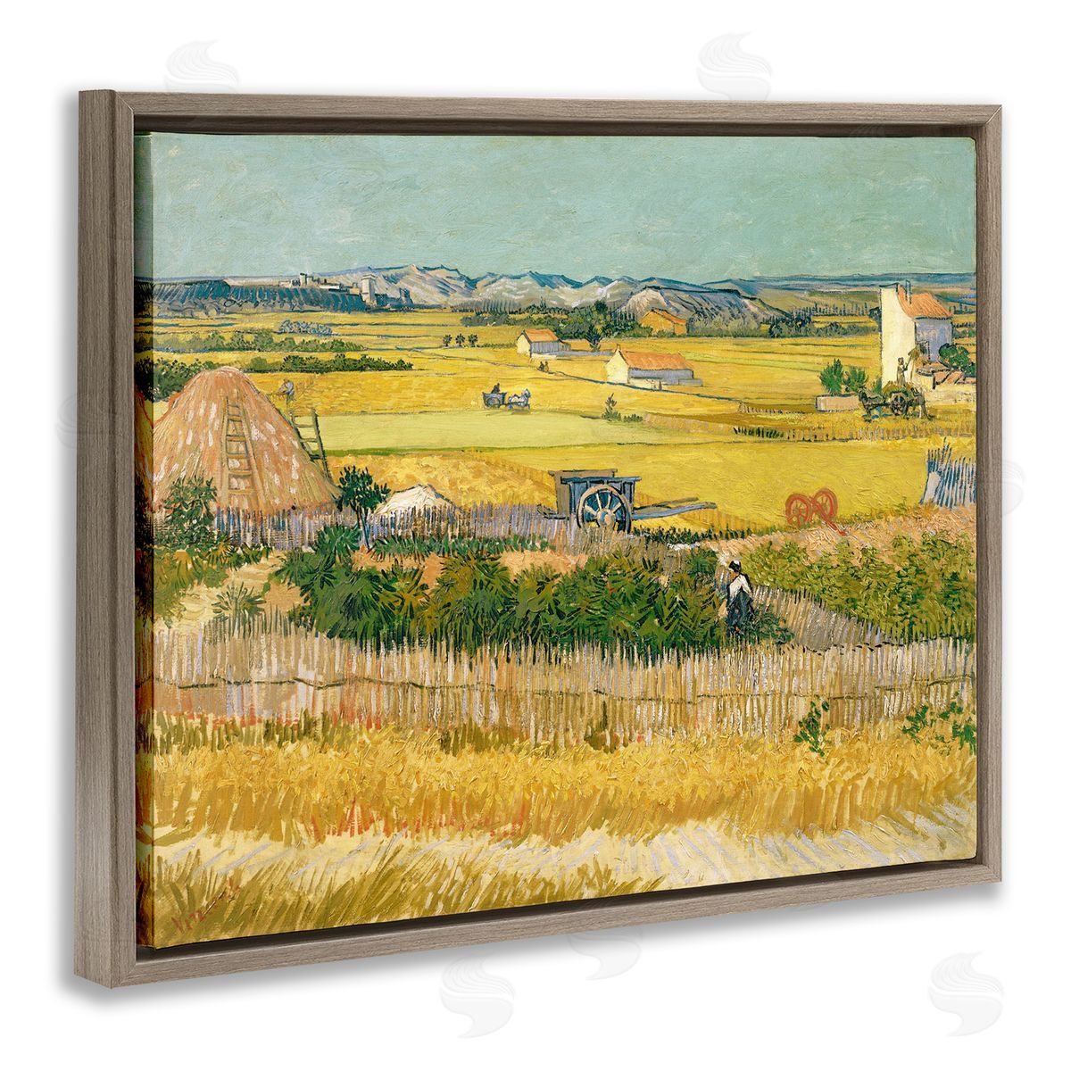 one1000paintings The Harvest Vincent van Gogh Classic Painting Brown Floating Frame Canvas Wall Art Print