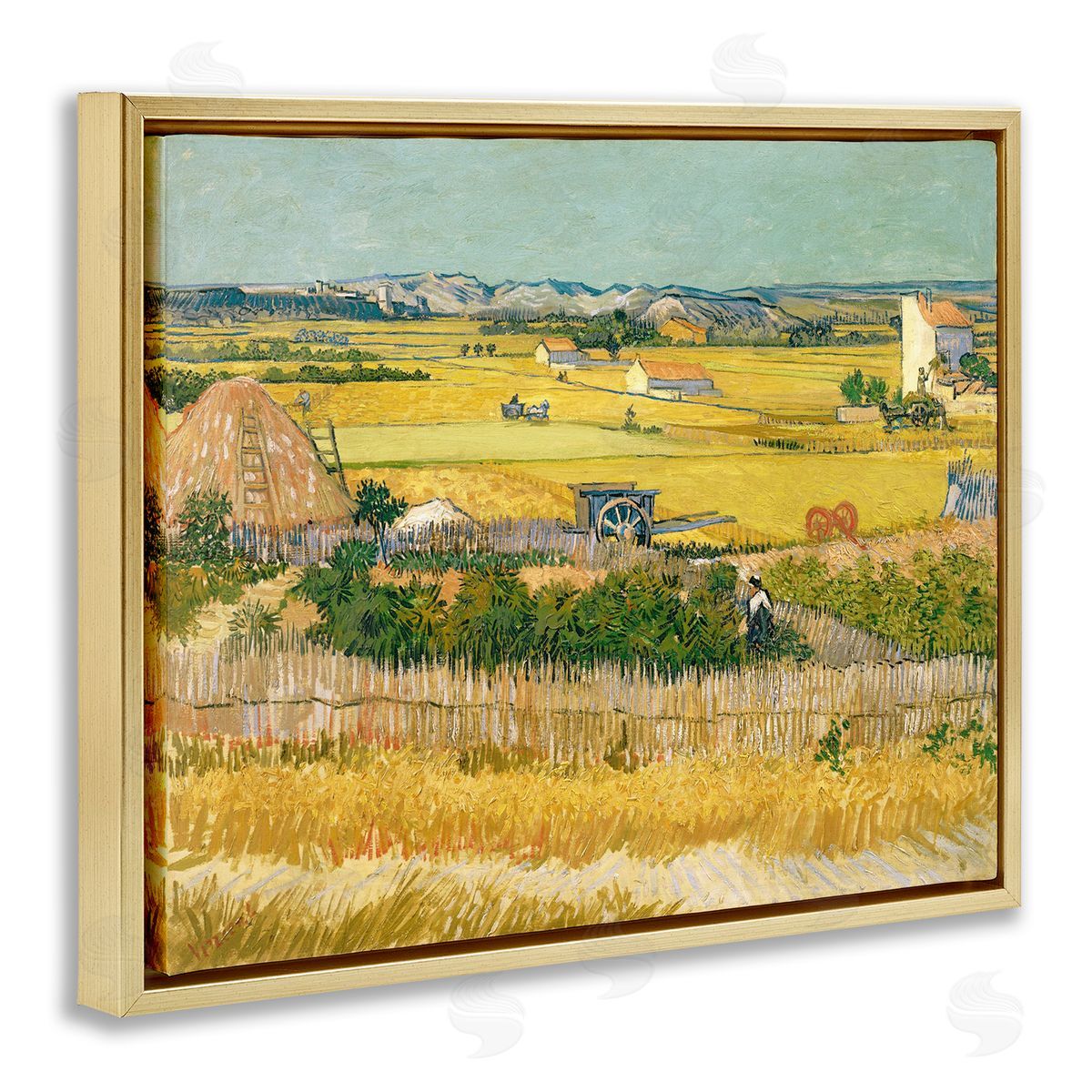 one1000paintings The Harvest Vincent van Gogh Classic Painting Gold Floating Frame Canvas Wall Art Print
