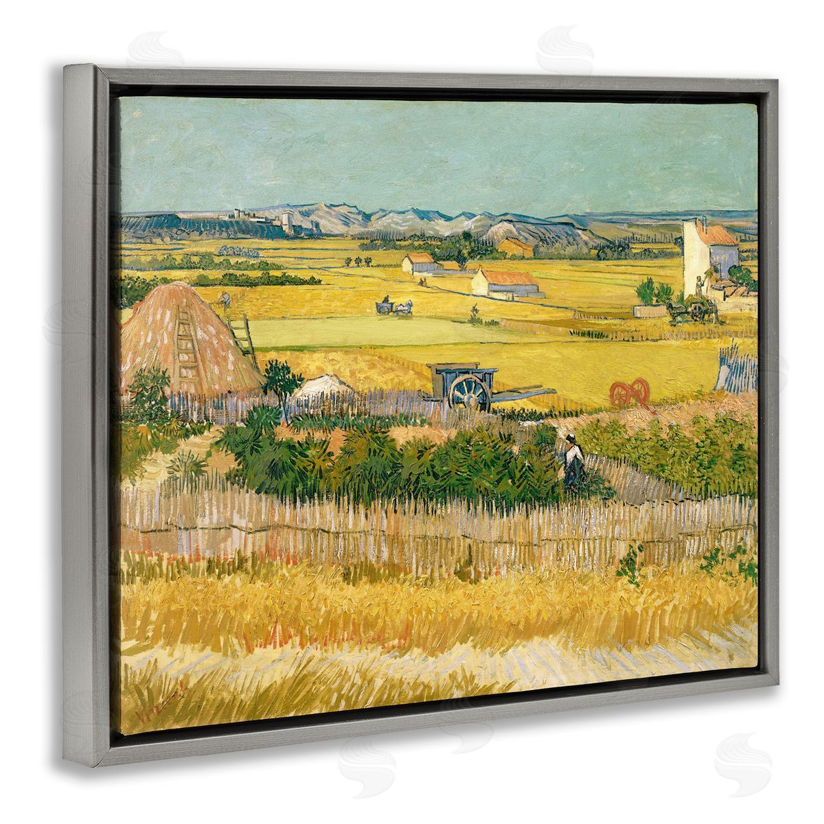 one1000paintings The Harvest Vincent van Gogh Classic Painting Gray Floating Frame Canvas Wall Art Print