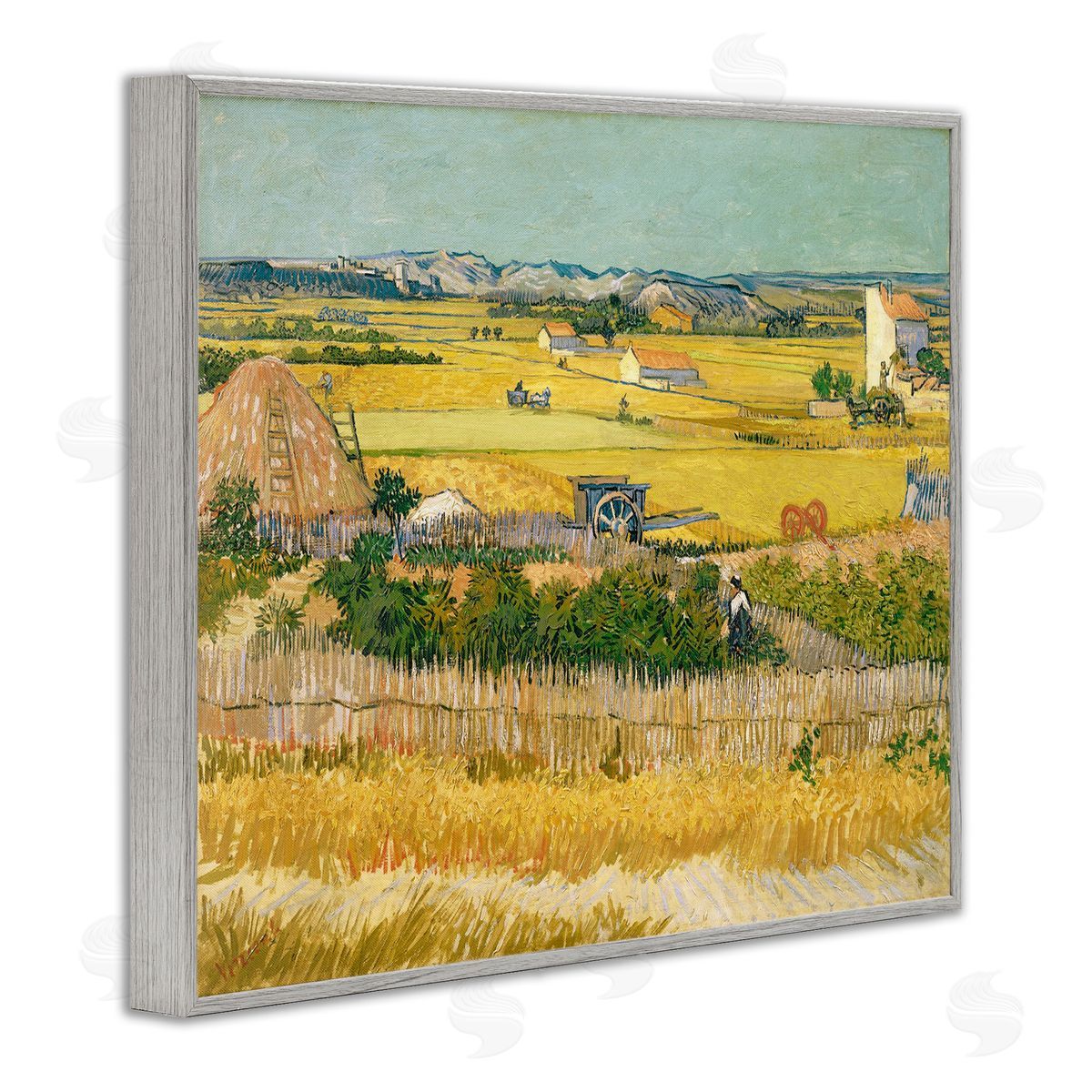 one1000paintings The Harvest Vincent van Gogh Classic Painting Gray Framed Giclee Wall Art Print