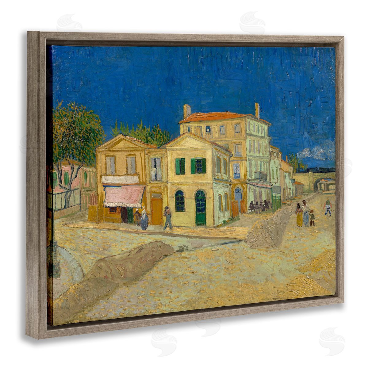 one1000paintings The Yellow House Vinvent van Gogh Classic Painting Brown Floating Frame Canvas Wall Art Print