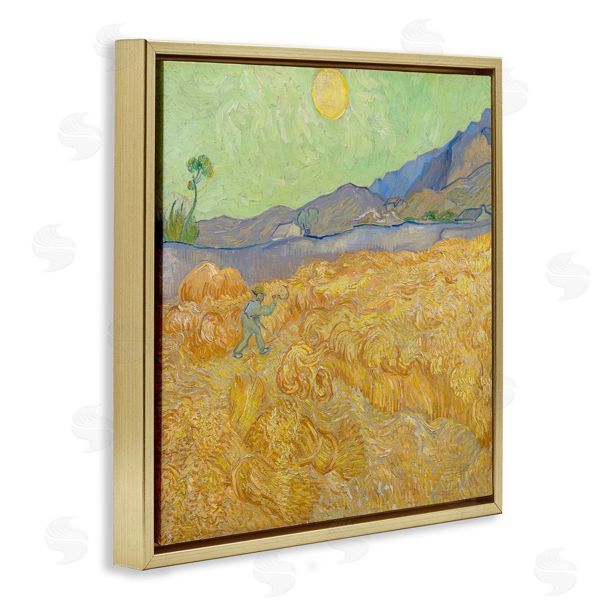 one1000paintings Wheatefield with a Reaper Vincent van Gogh Classic Painting Gold Floating Frame Canvas Wall Art Print