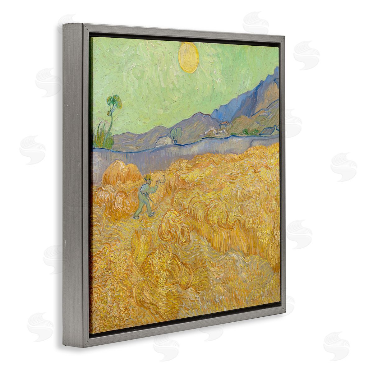 one1000paintings Wheatefield with a Reaper Vincent van Gogh Classic Painting Gray Floating Frame Canvas Wall Art Print