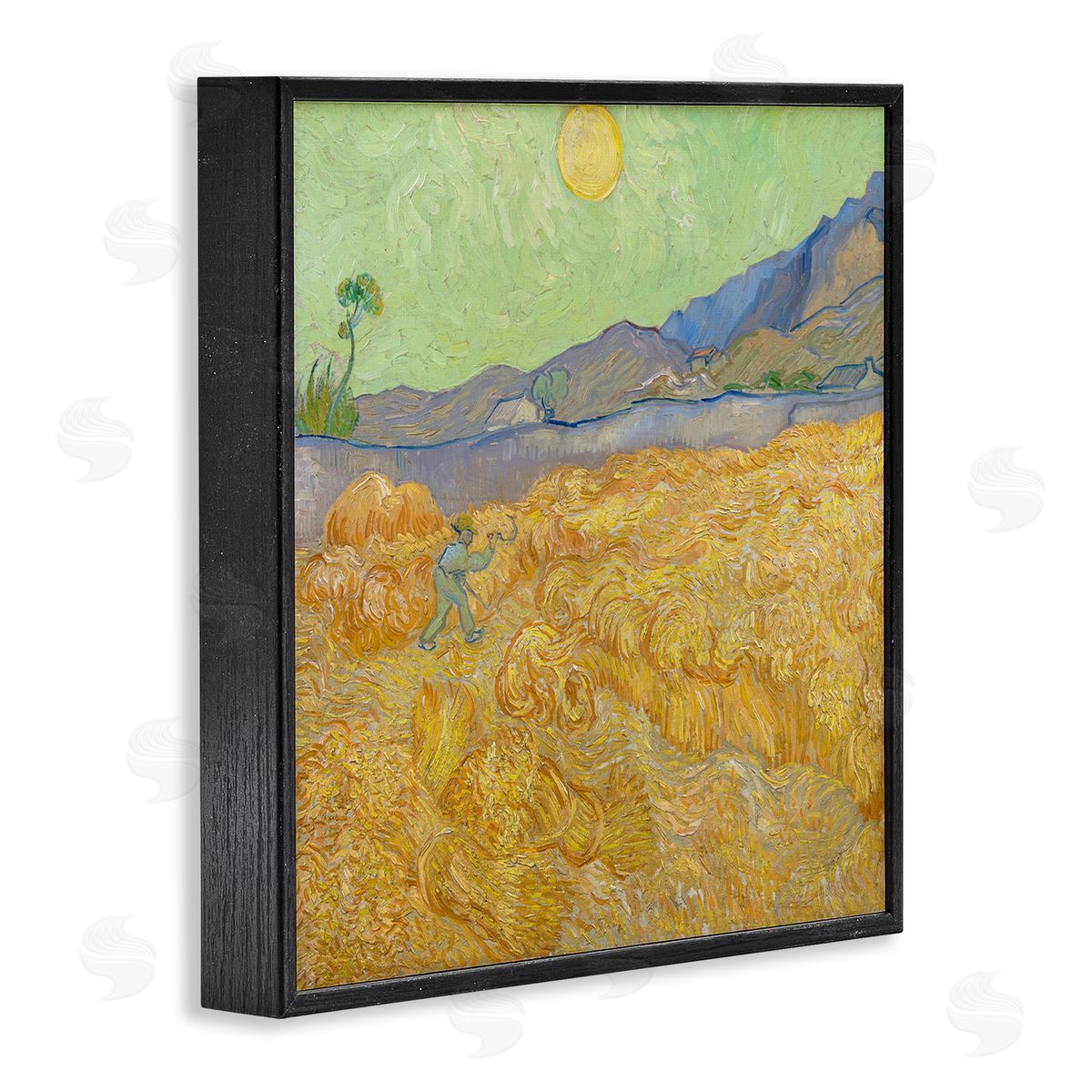 one1000paintings Wheatefield with a Reaper Vincent van Gogh Classic Painting Black Framed Glicee Wall Art Print