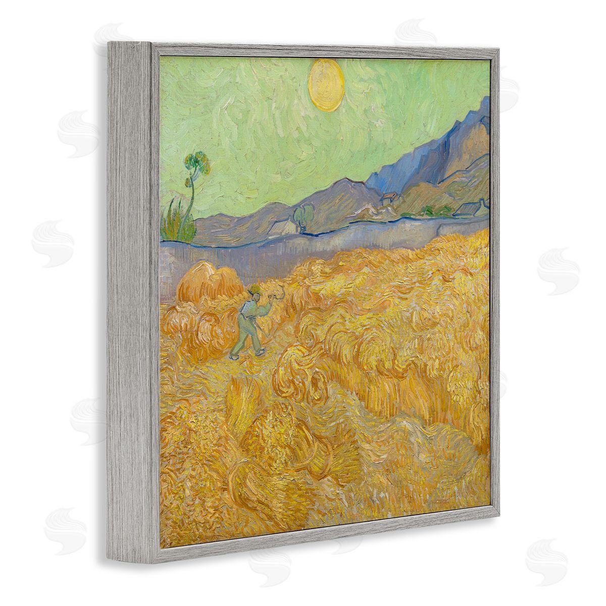 one1000paintings Wheatefield with a Reaper Vincent van Gogh Classic Painting Gray Framed Glicee Wall Art Print