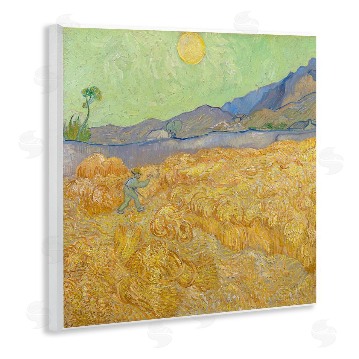 one1000paintings Wheatefield with a Reaper Vincent van Gogh Classic Painting Wooden Wall Plaque Art Print