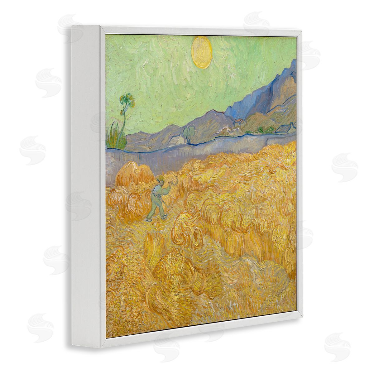 one1000paintings Wheatefield with a Reaper Vincent van Gogh Classic Painting White Framed Glicee Wall Art Print