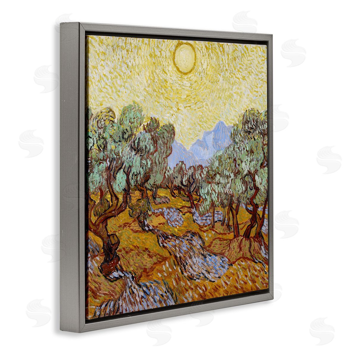 one1000paintings Olijfbomen Olive Branches Vincent van Gogh Classic Painting Gray Floating Frame Canvas Wall Art Print