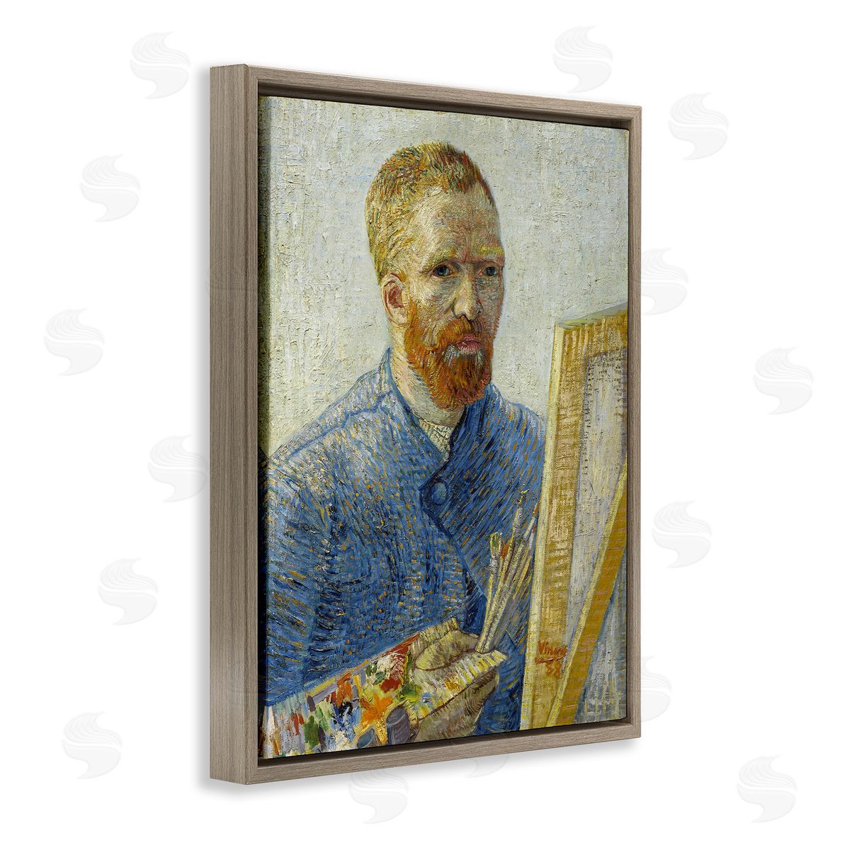 one1000paintings Zeegezicht als Schilder van Gogh Painting Self-Portrait Painting Brown Floating Frame Canvas Wall Art Print