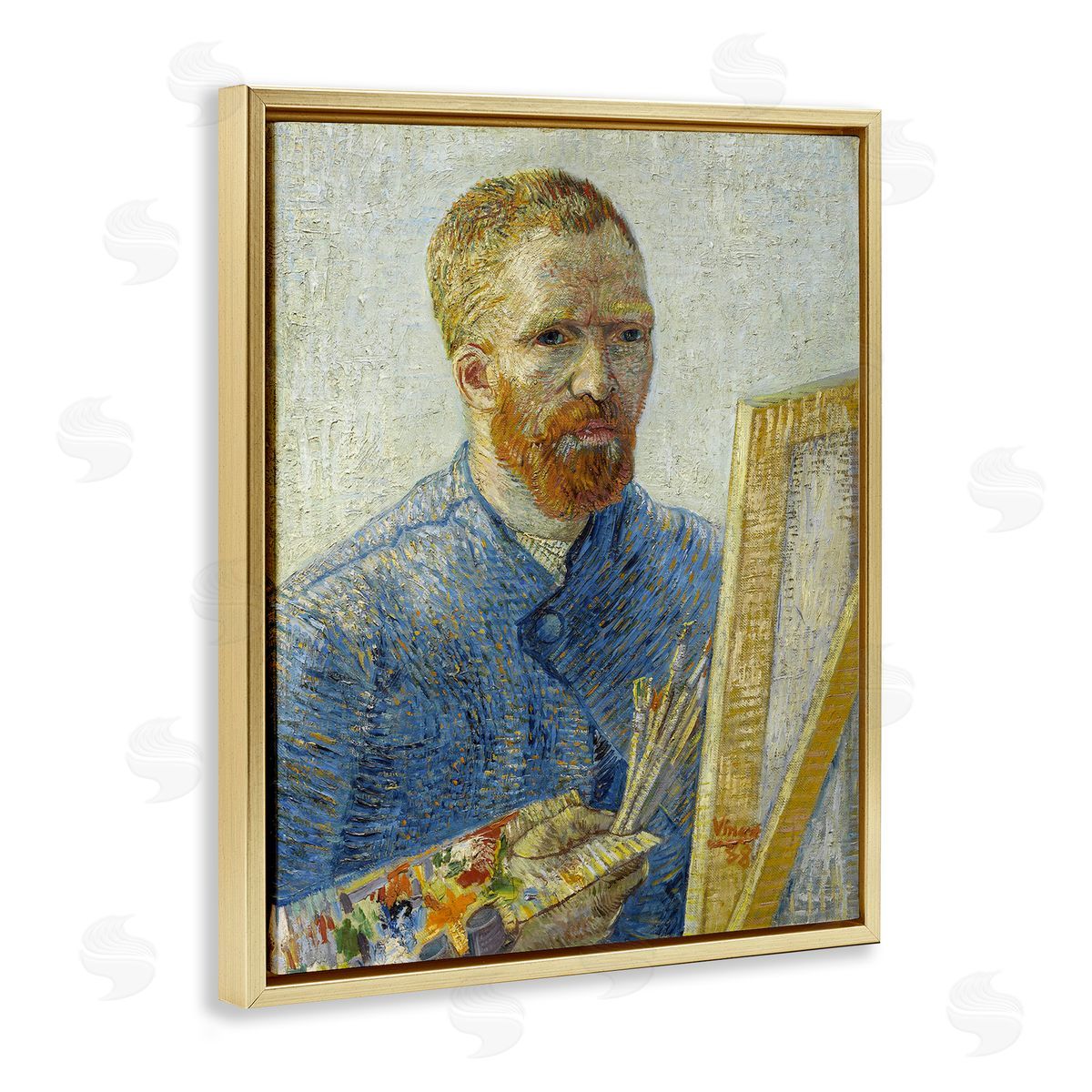 one1000paintings Zeegezicht als Schilder van Gogh Painting Self-Portrait Painting Gold Floating Frame Canvas Wall Art Print