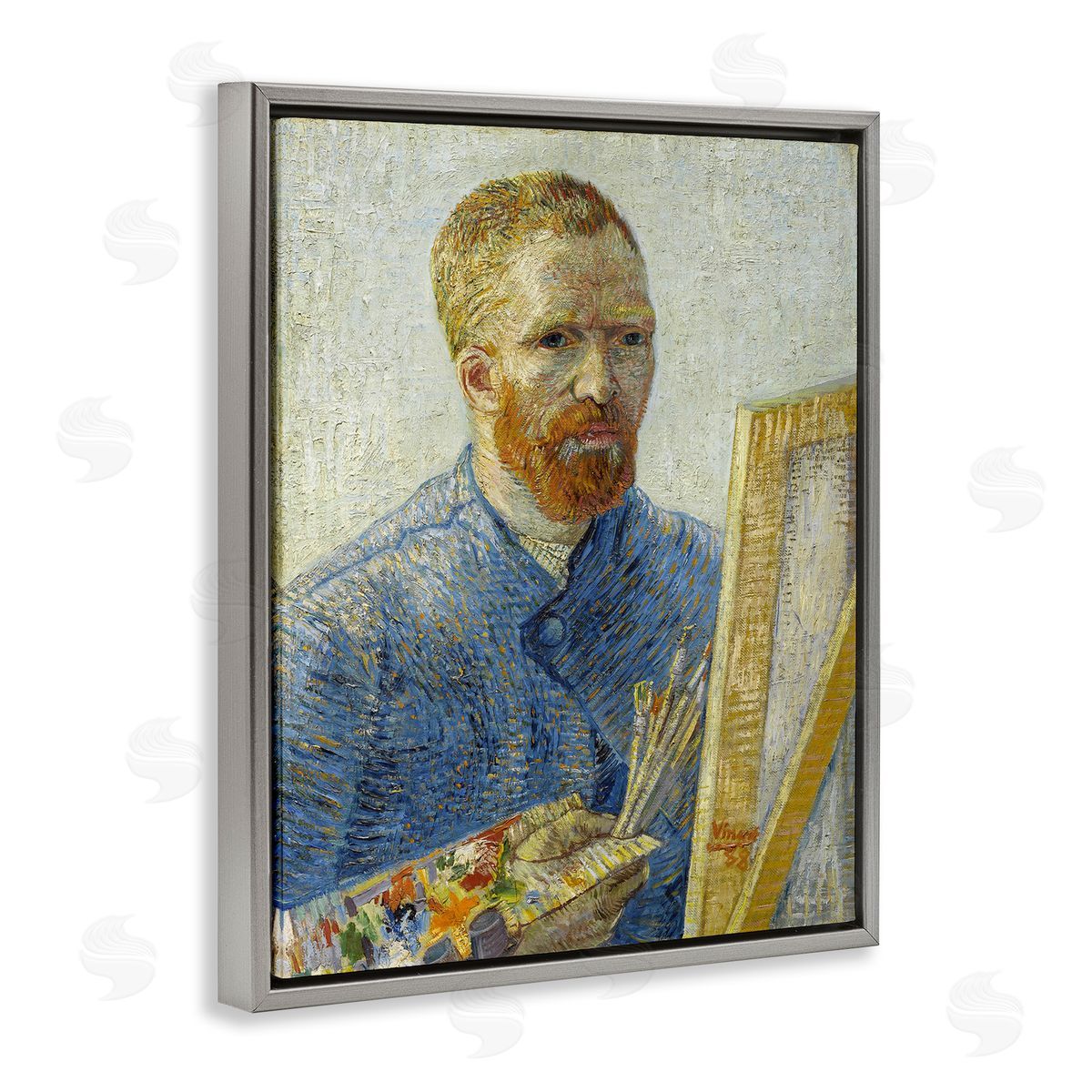 one1000paintings Zeegezicht als Schilder van Gogh Painting Self-Portrait Painting Gray Floating Frame Canvas Wall Art Print