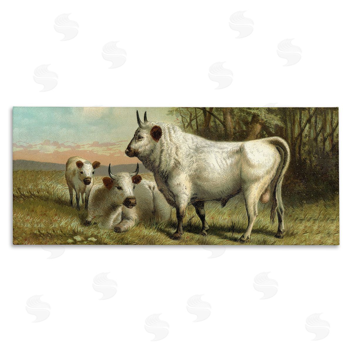 Stupell Studio White Cattle Family Rural Countryside Detailed Painting