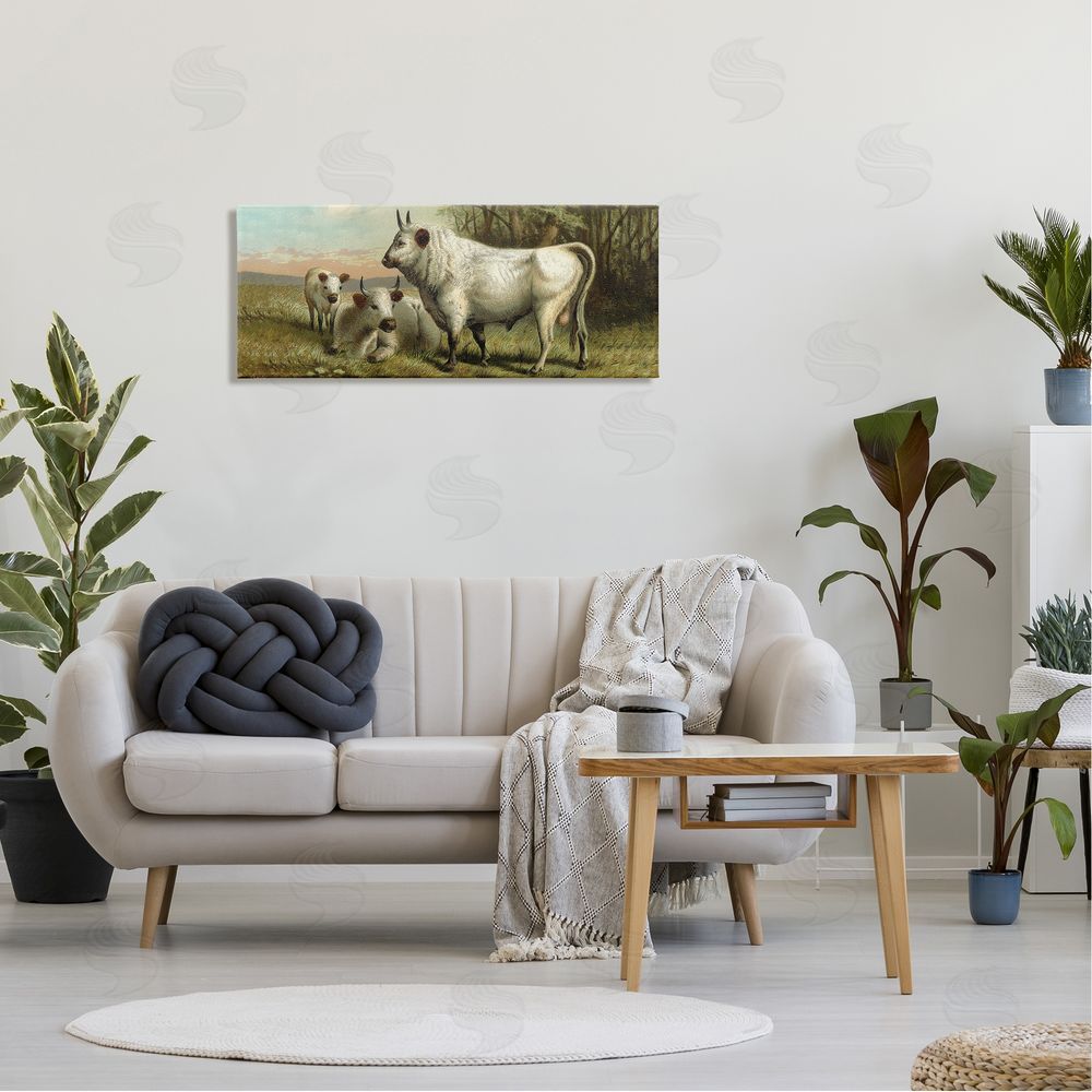 Stupell Studio White Cattle Family Rural Countryside Detailed Painting