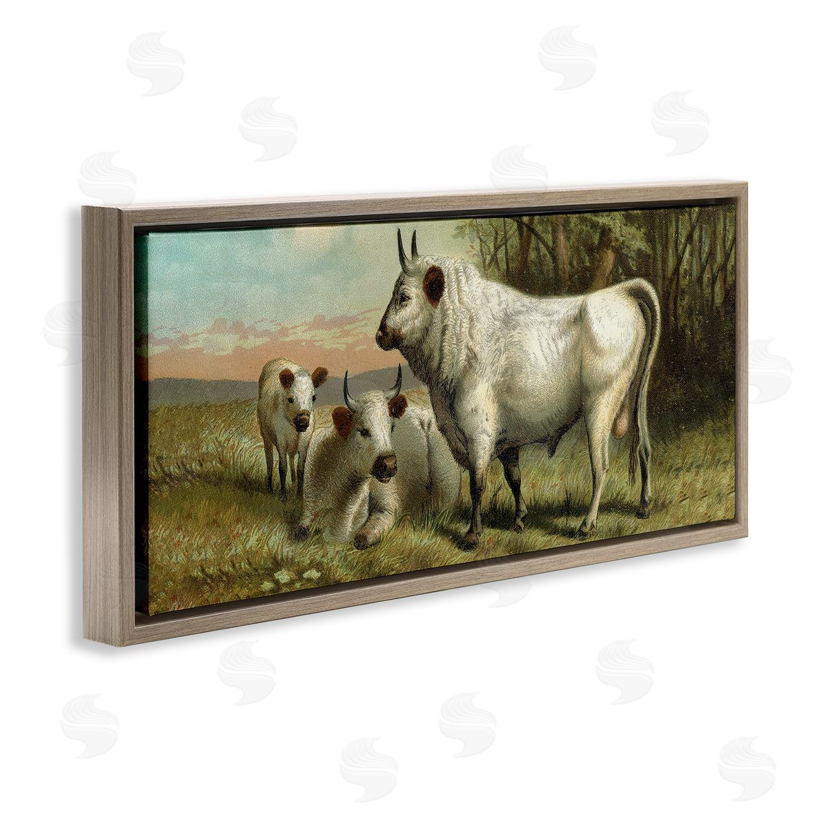 Stupell Studio White Cattle Family Rural Countryside Detailed Painting