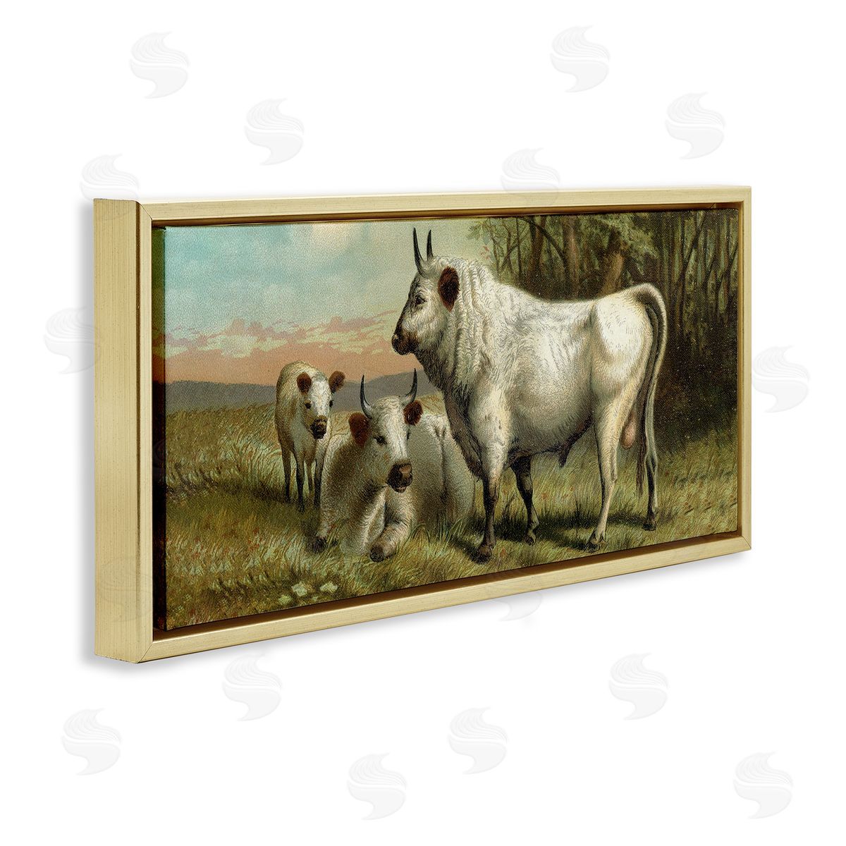 Stupell Studio White Cattle Family Rural Countryside Detailed Painting