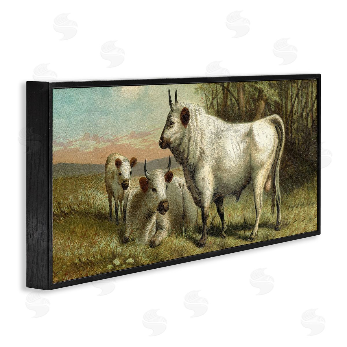 Stupell Studio White Cattle Family Rural Countryside Detailed Painting