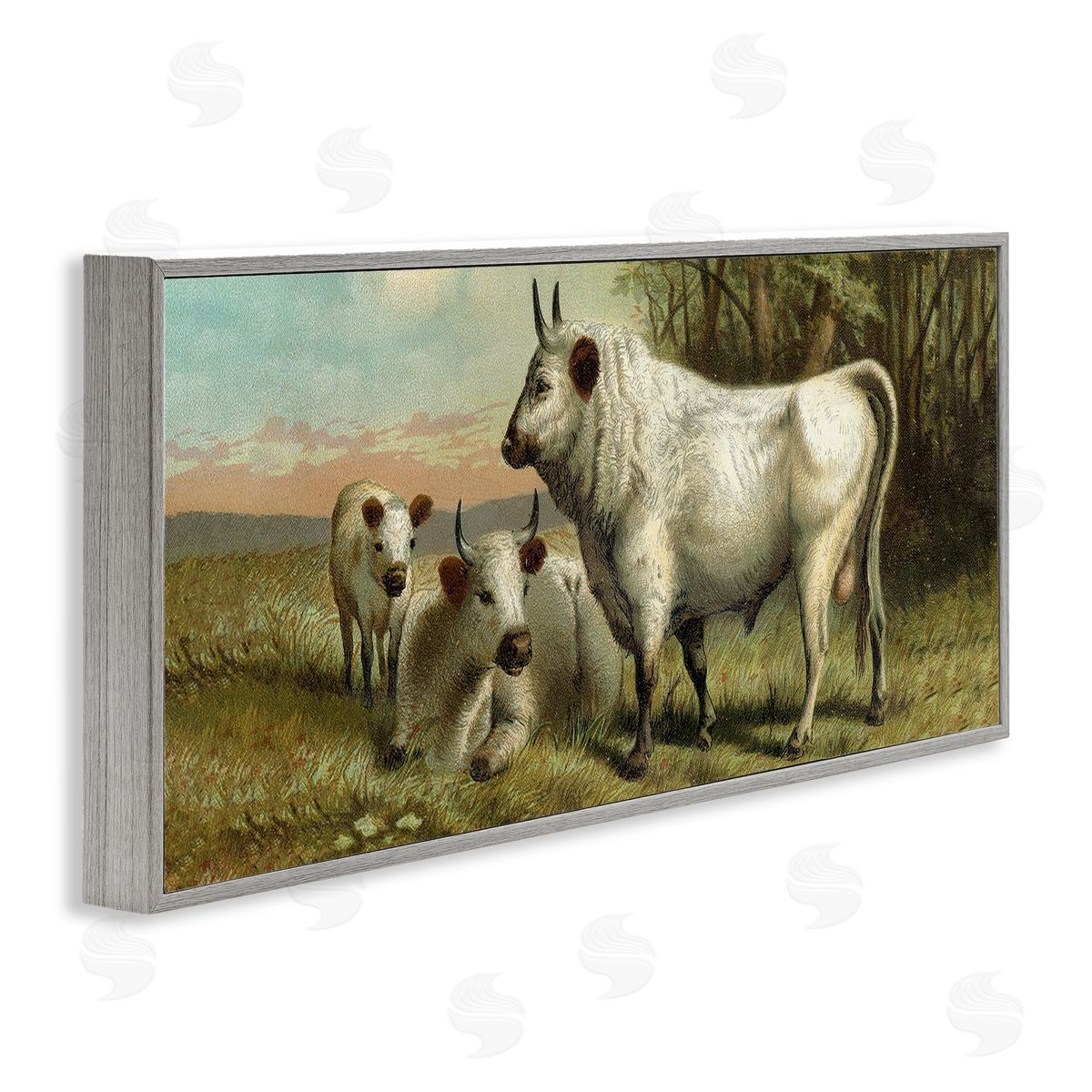 Stupell Studio White Cattle Family Rural Countryside Detailed Painting