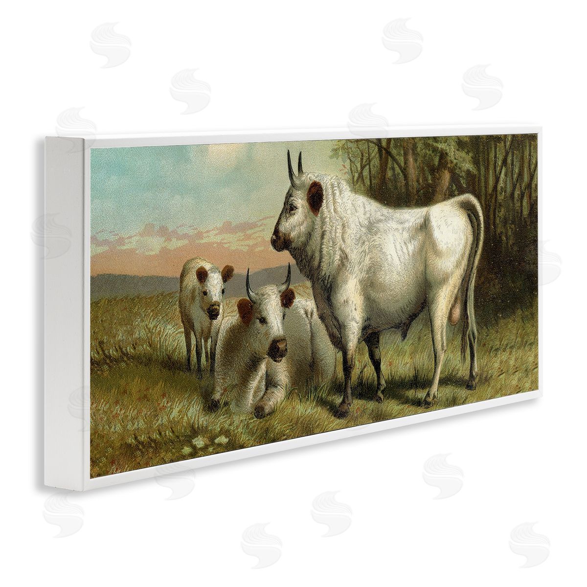 Stupell Studio White Cattle Family Rural Countryside Detailed Painting