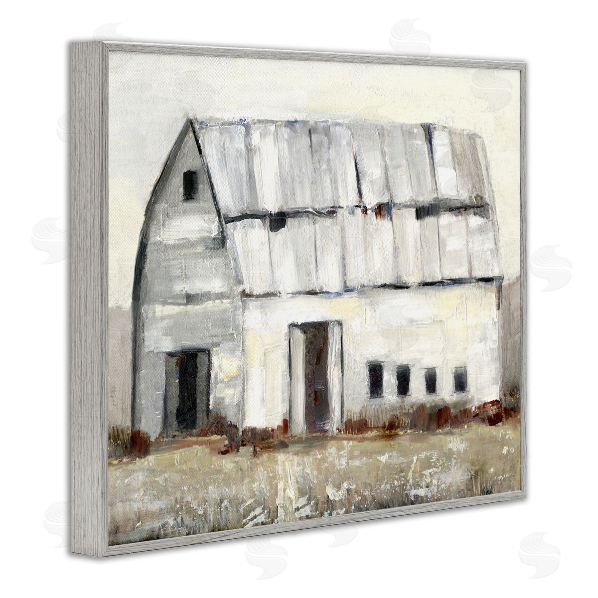 Sally Swatland Rustic White Barn Among Countryside Nature Grasses Gray Framed Giclee Wall Art Print