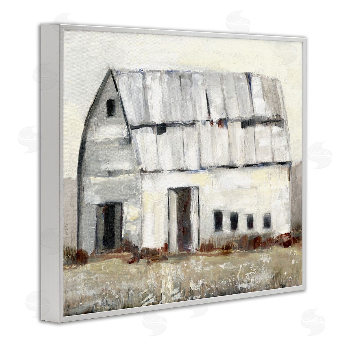 Sally Swatland Rustic White Barn Among Countryside Nature Grasses White Framed Giclee Wall Art Print