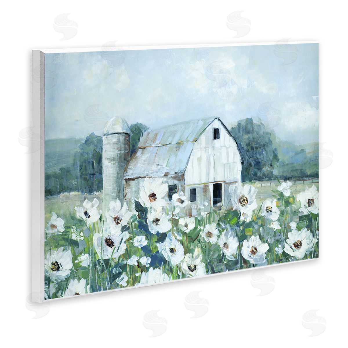 Sally Swatland Rural Anemone Flower Meadow White Farmland Barn Wall Plaque Art Print