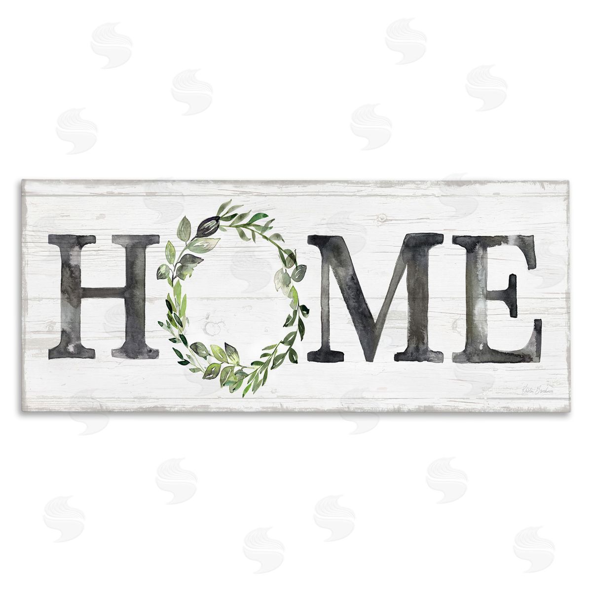 Kristen Brockmon Weathered Pattern Home Sign Botanical Wreath Greenery