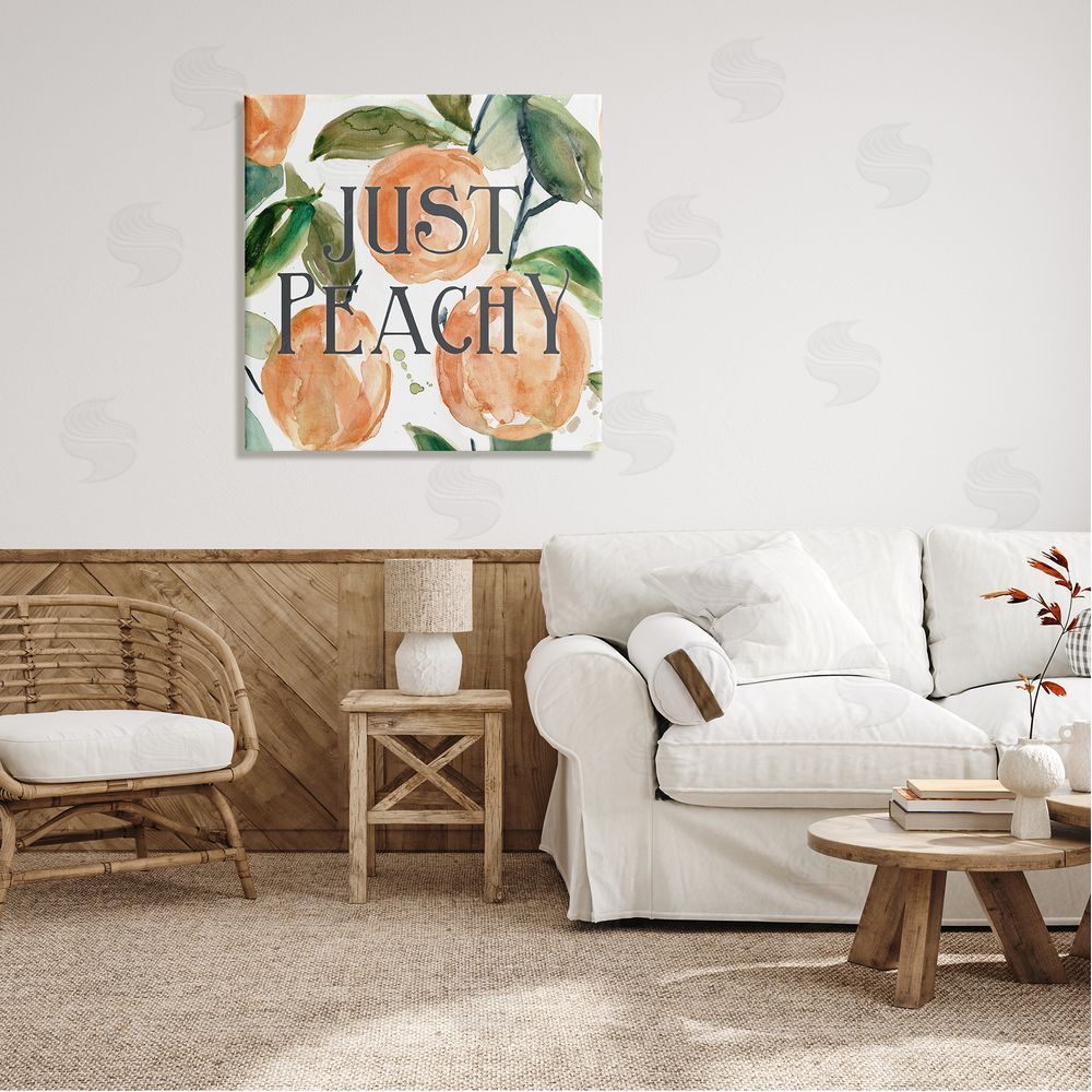 Carol Robinson Just Peachy Phrase Lush Fruit Watercolor Detail Canvas Wall Art in Room