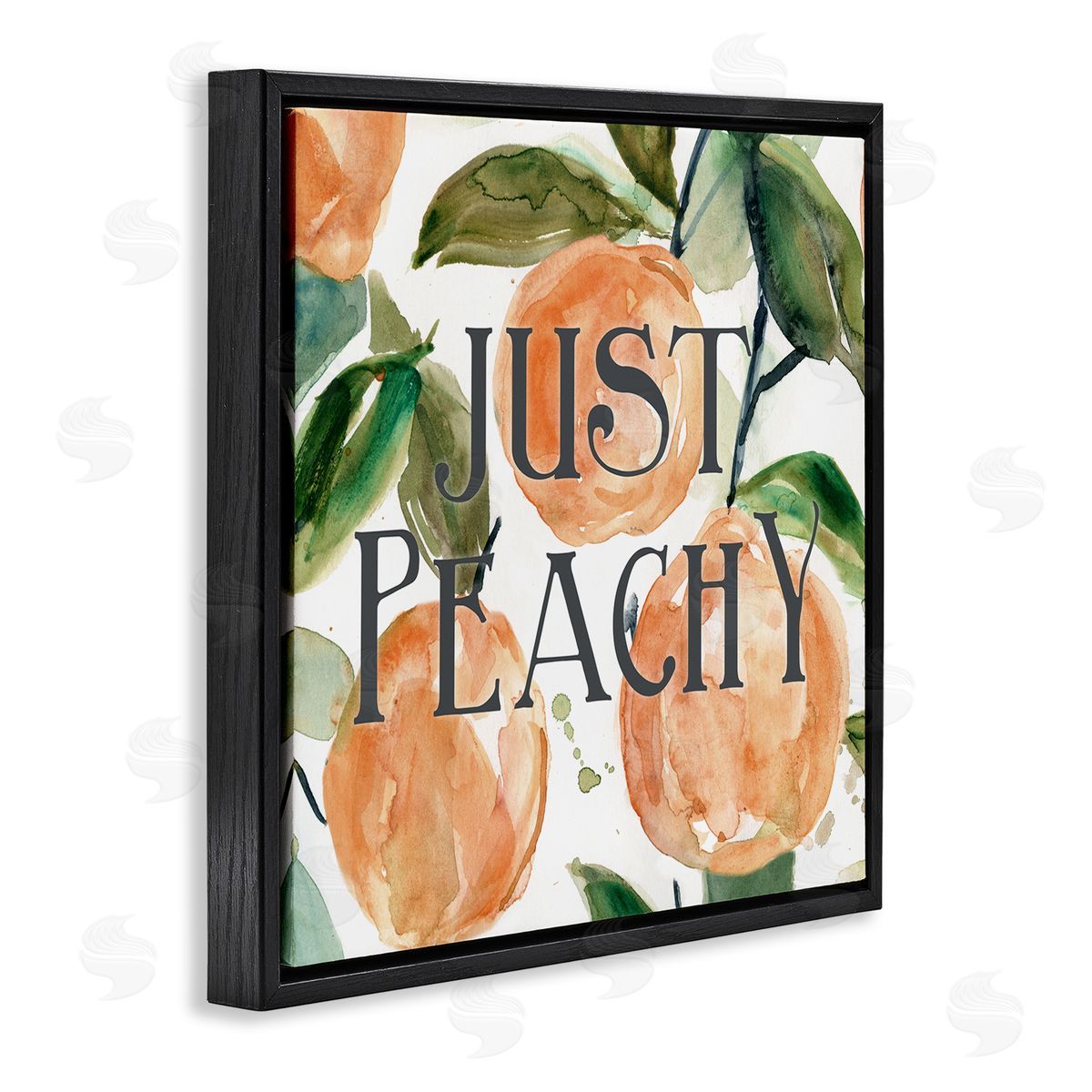 Carol Robinson Just Peachy Phrase Lush Fruit Watercolor Detail Black Floating Frame Canvas Wall Art Print