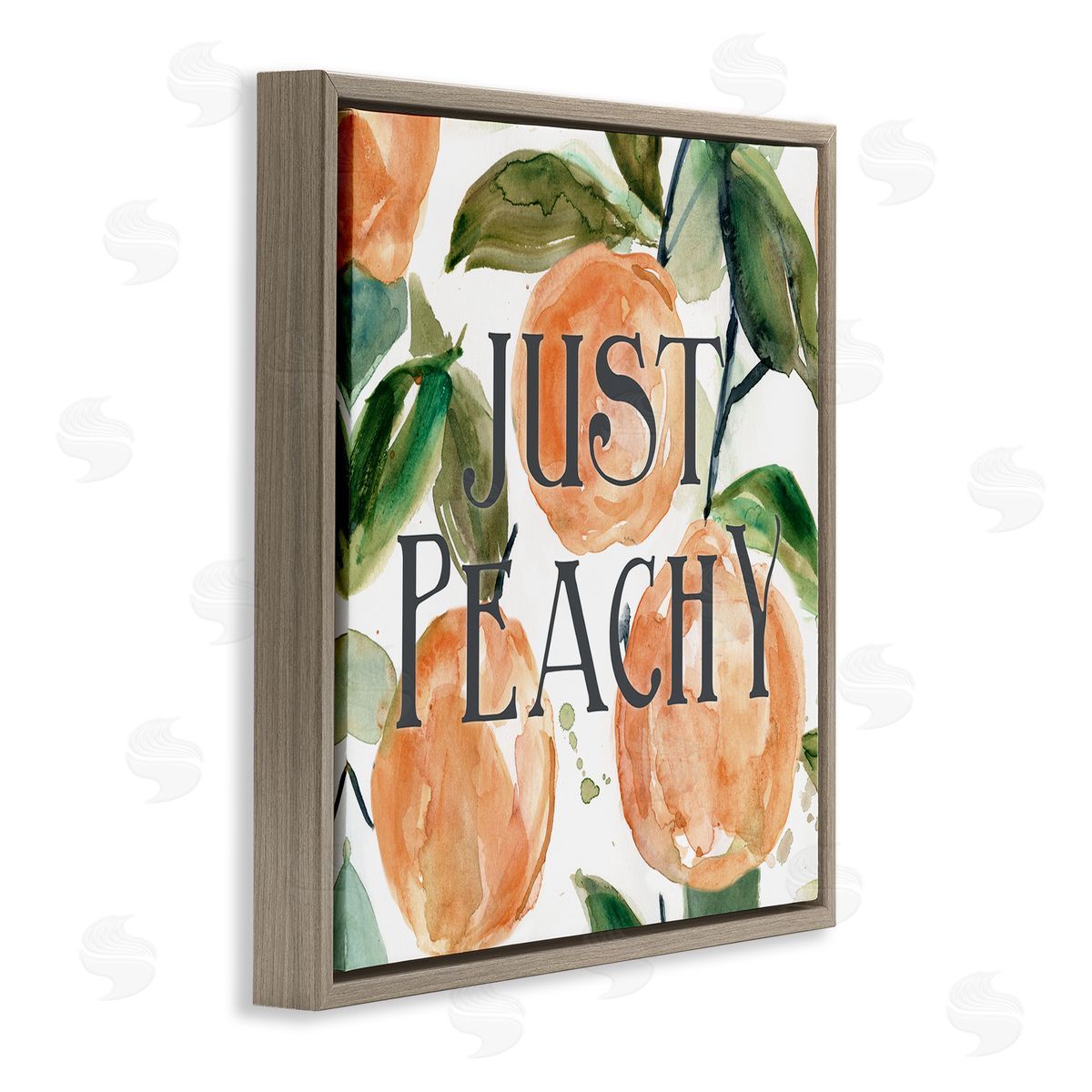 Carol Robinson Just Peachy Phrase Lush Fruit Watercolor Detail Brown Floating Frame Canvas Wall Art Print
