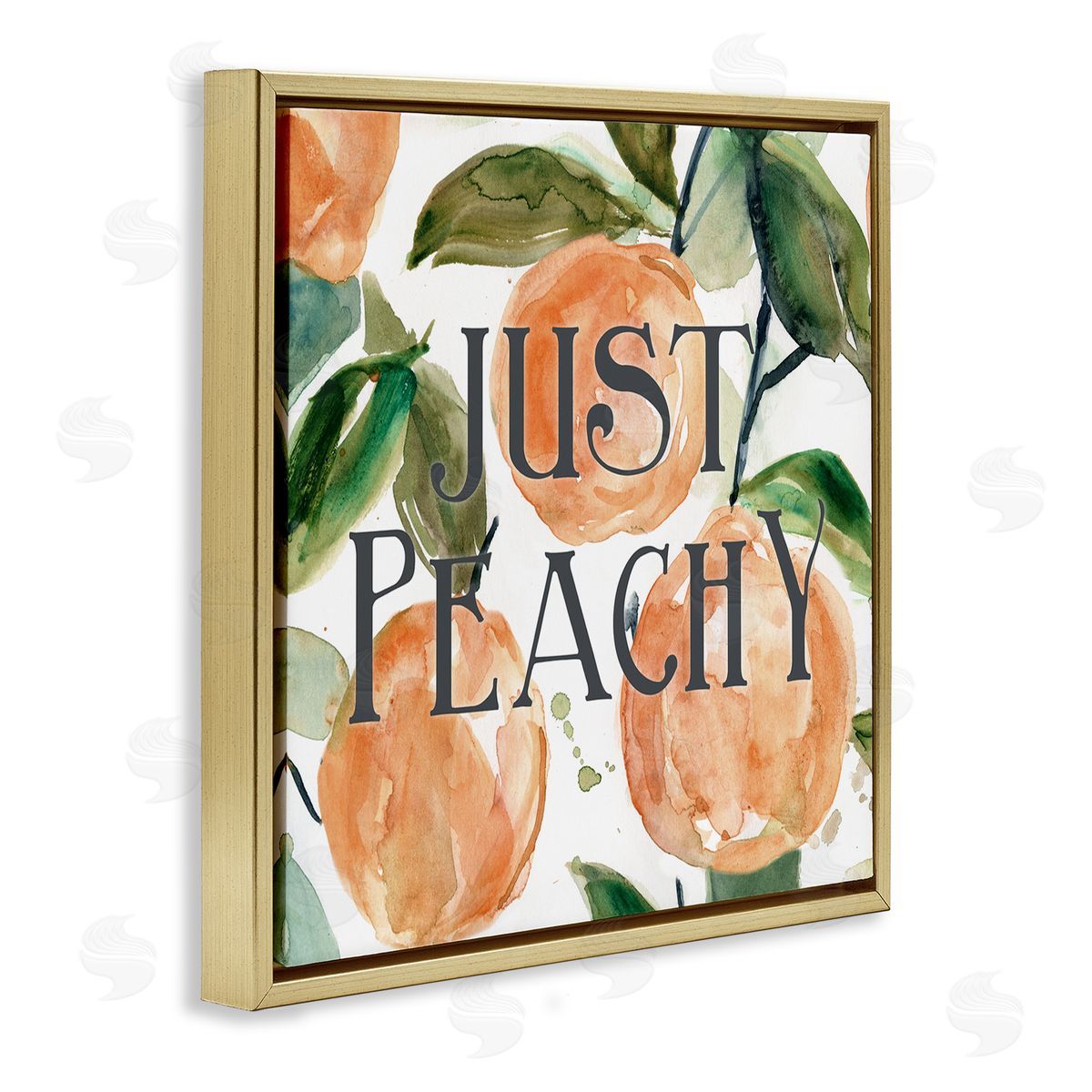 Carol Robinson Just Peachy Phrase Lush Fruit Watercolor Detail Gold Floating Frame Canvas Wall Art Print