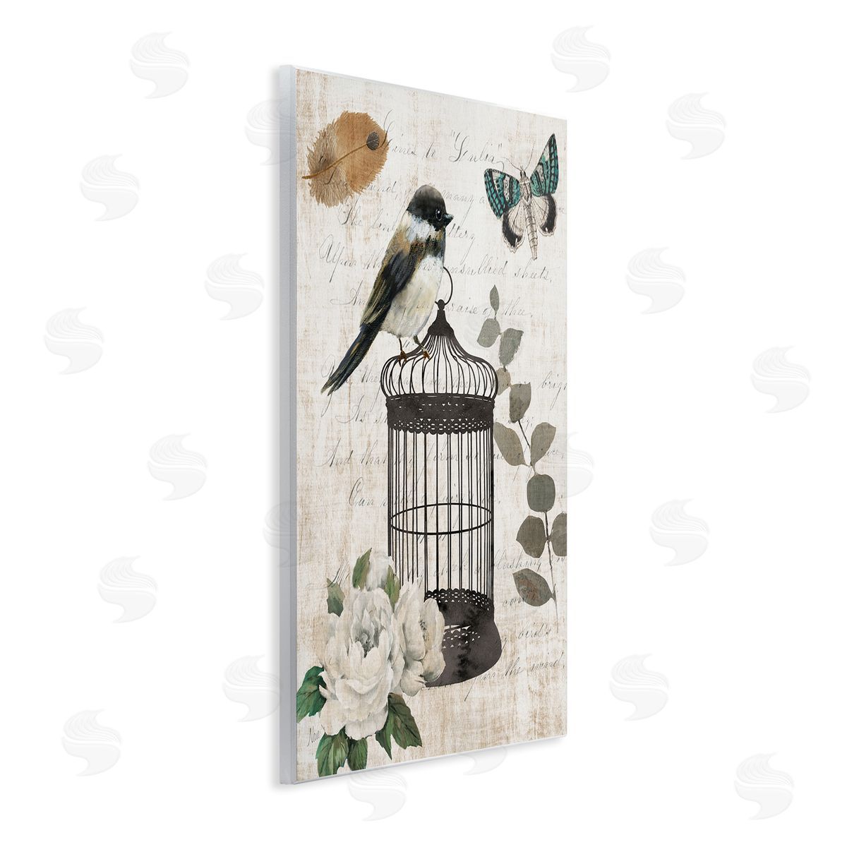 Nan Vintage Bird Cage Butterfly Floral Script Words Wall Plaque Art Print