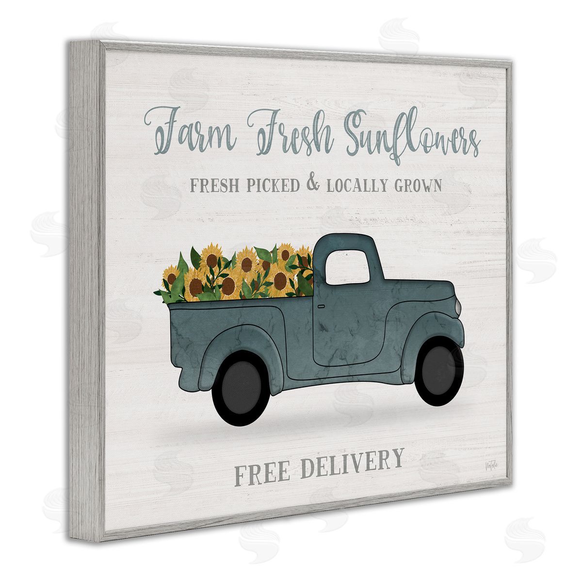 Natalie Carpentieri Farm Fresh Sunflowers Rustic Pickup Truck Sign Gray Framed Giclee Wall Art Print