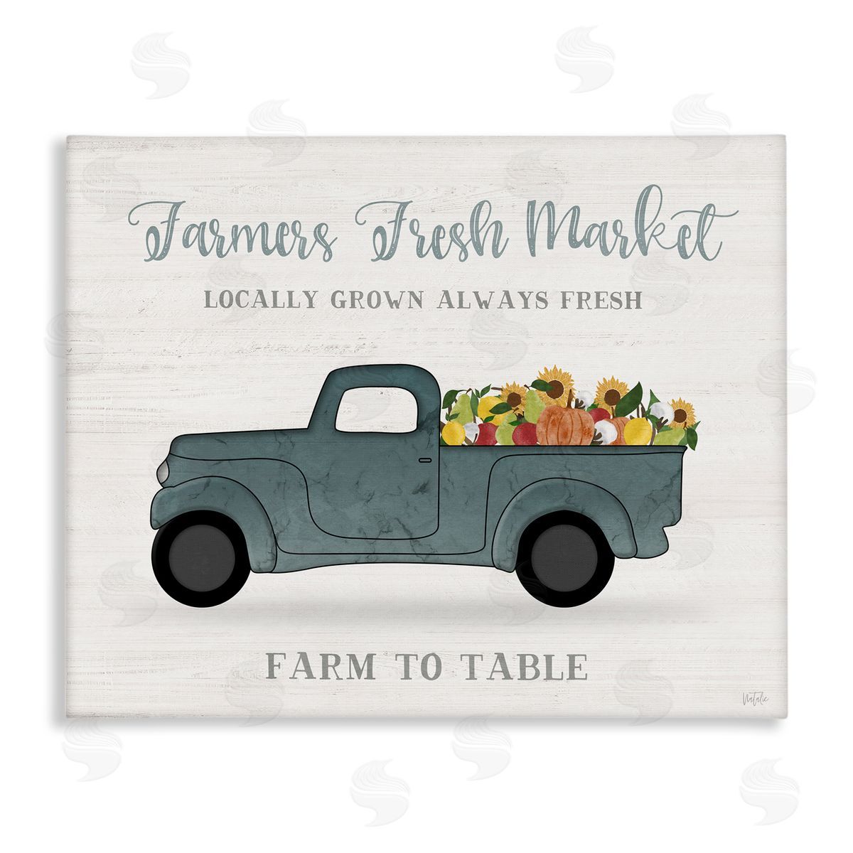 Natalie Carpentieri Farmers Fresh Market Assorted Produce Rustic Sign Stretched Canvas Wall Art Print