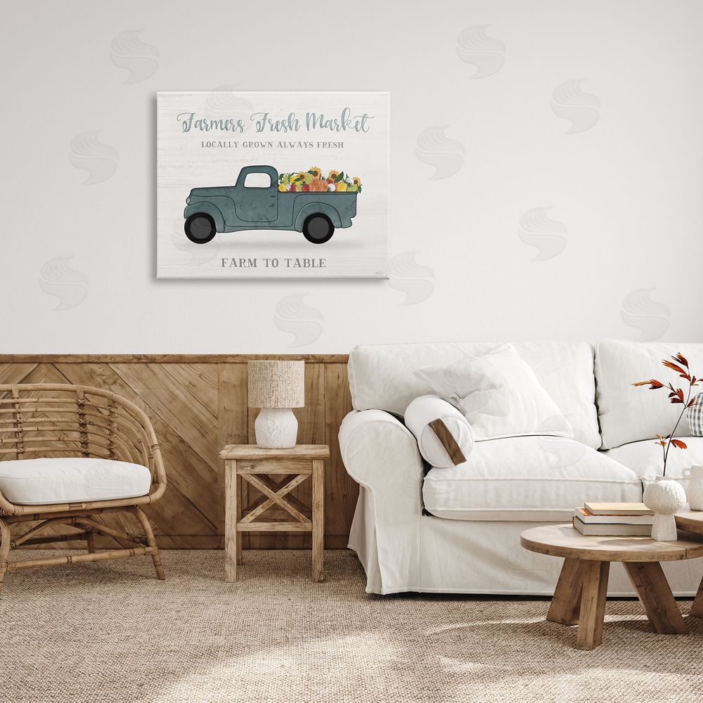 Natalie Carpentieri Farmers Fresh Market Assorted Produce Rustic Sign Canvas Wall Art Print in Room