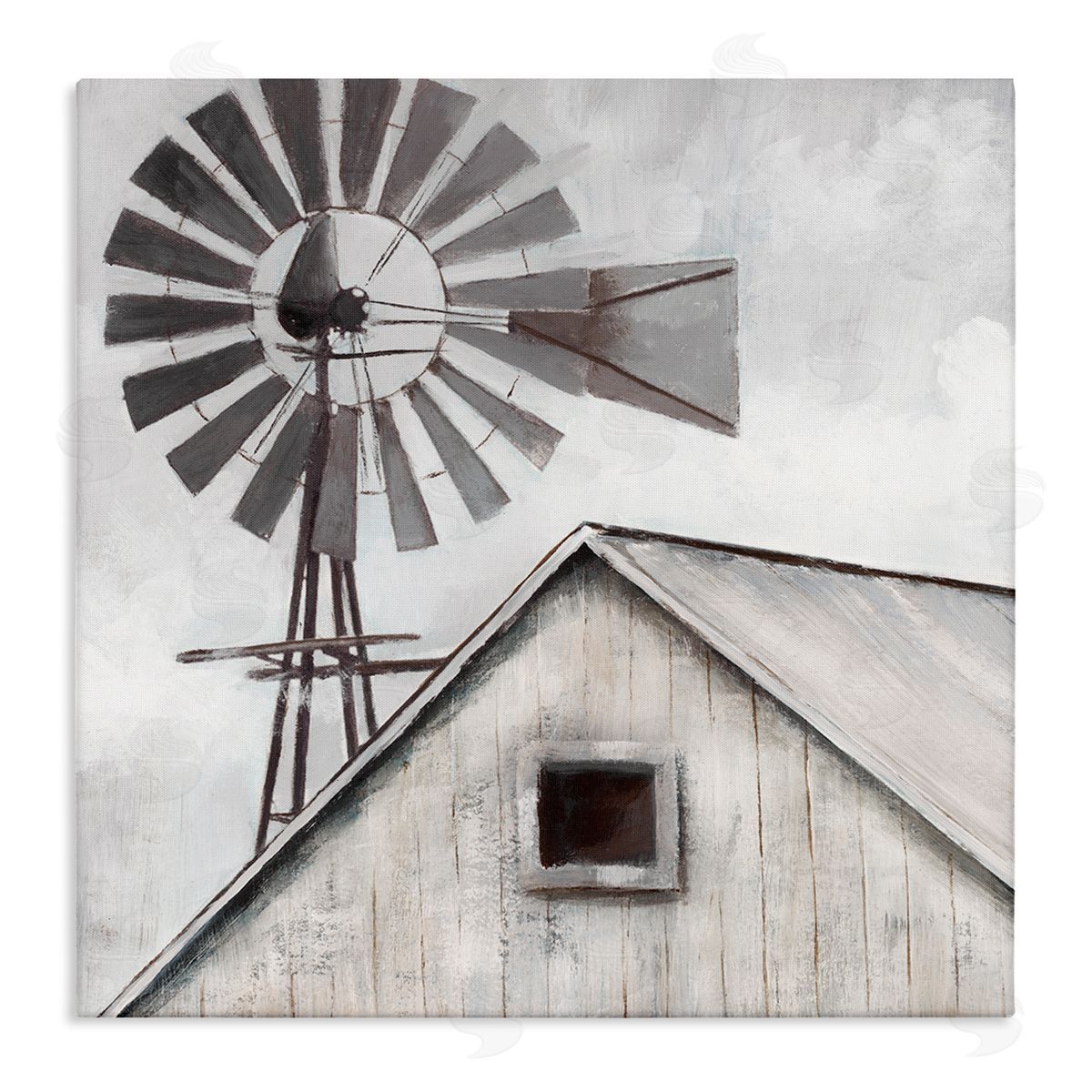 Nan Countryside Windmill Dark Cloudy Sky Rural Barn Stretched Canvas Wall Art Print
