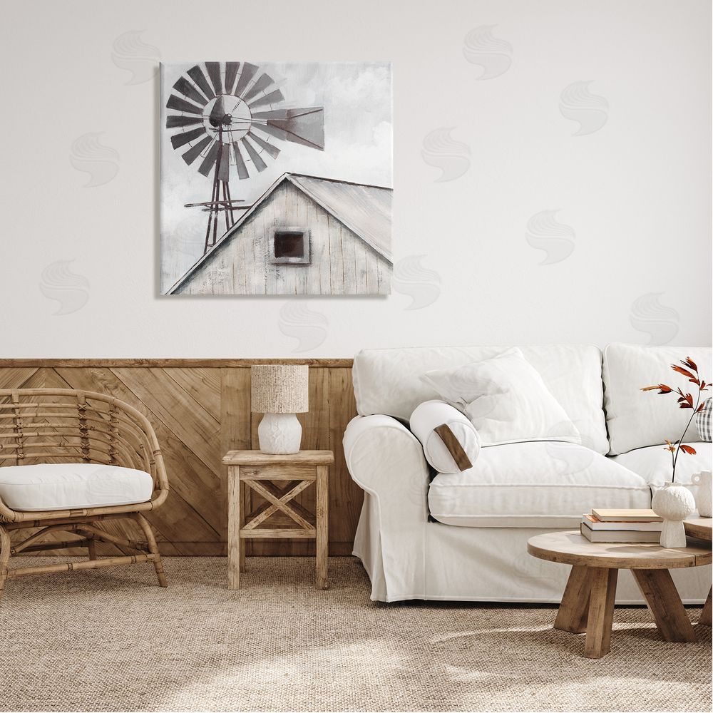 Nan Countryside Windmill Dark Cloudy Sky Rural Barn Canvas Wall Art in Room