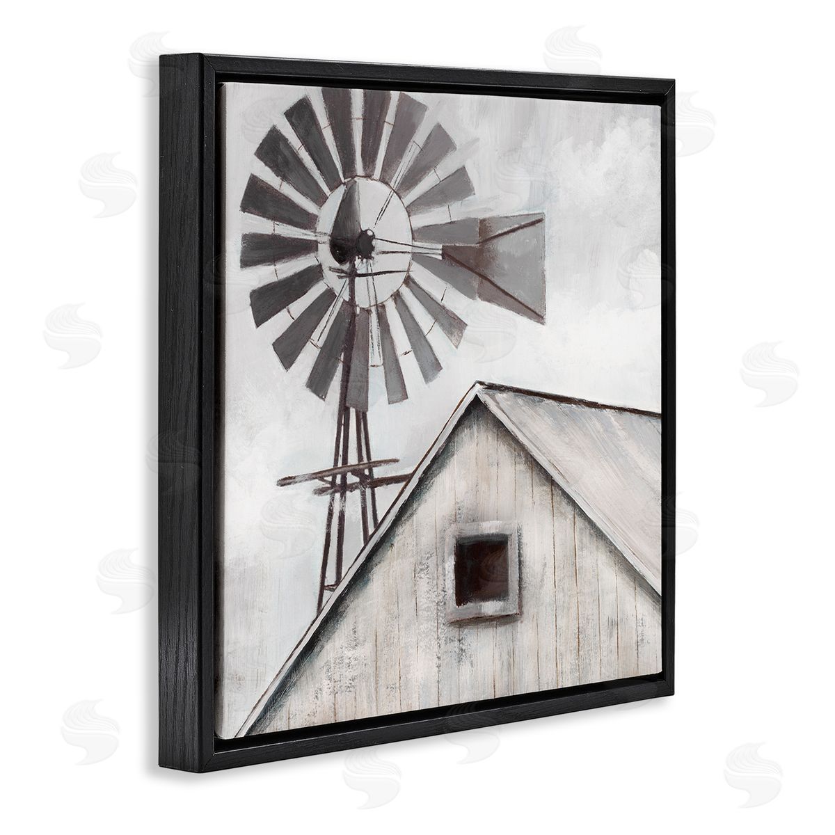 Nan Countryside Windmill Dark Cloudy Sky Rural Barn Black Floating Frame Canvas Wall Art Print