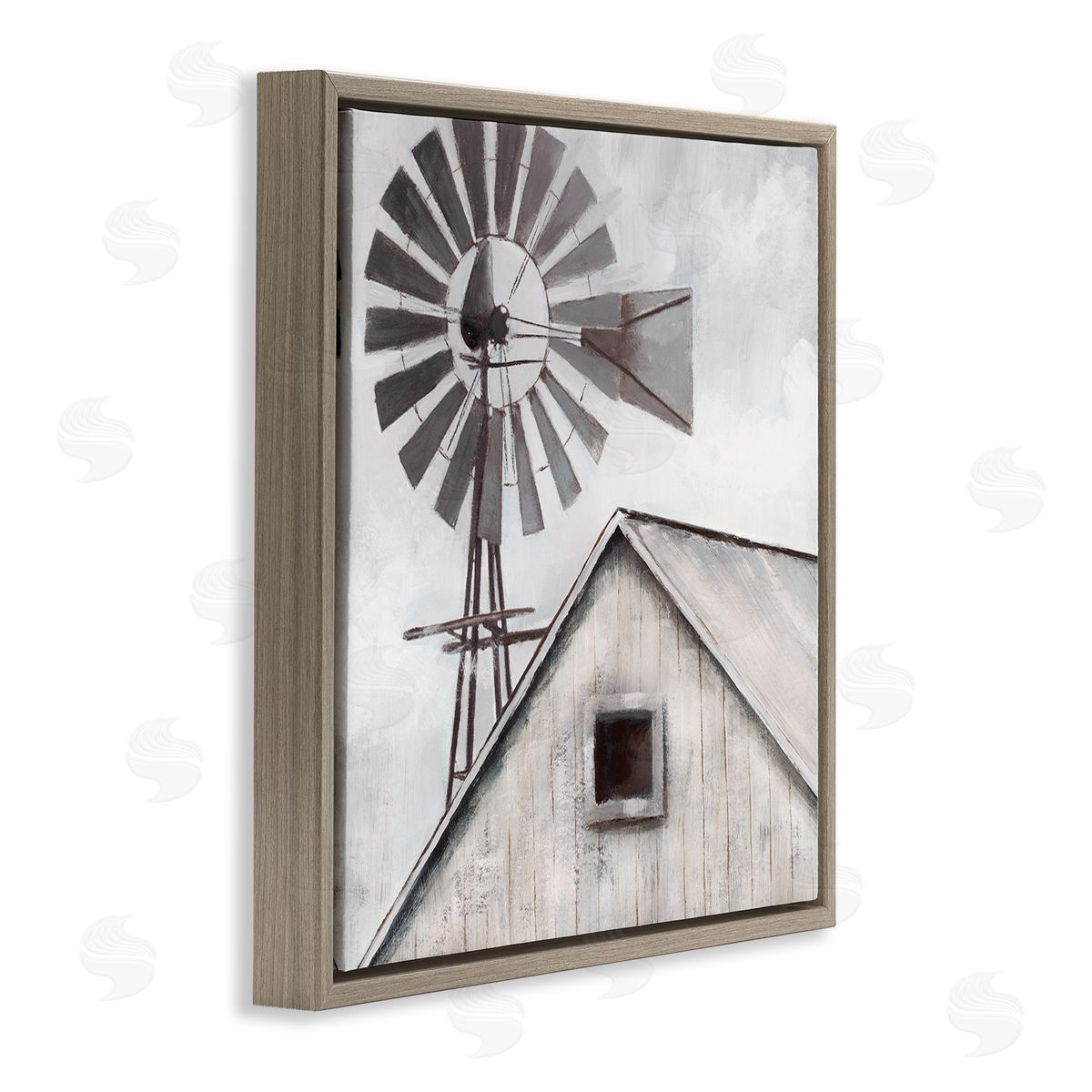 Nan Countryside Windmill Dark Cloudy Sky Rural Barn Brown Floating Frame Canvas Wall Art Print