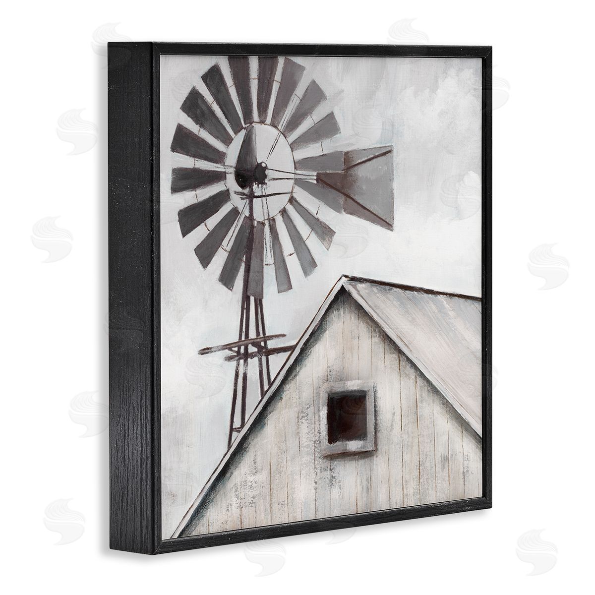 Nan Countryside Windmill Dark Cloudy Sky Rural Barn Black Framed Glicee Wall Art Print