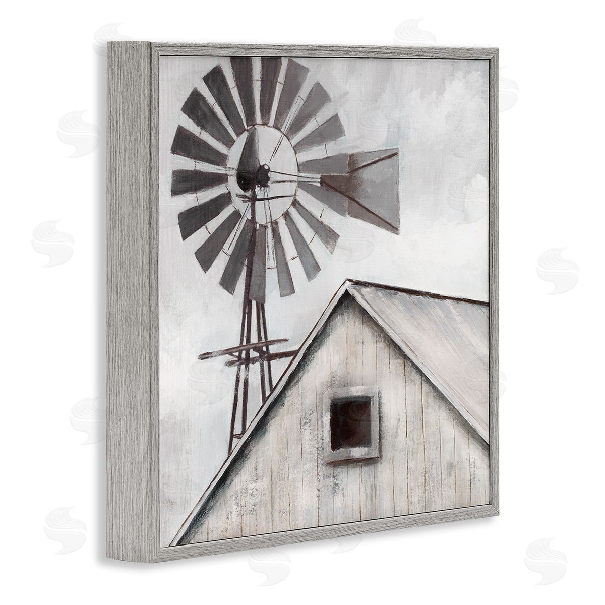 Nan Countryside Windmill Dark Cloudy Sky Rural Barn Gray Framed Glicee Wall Art Print