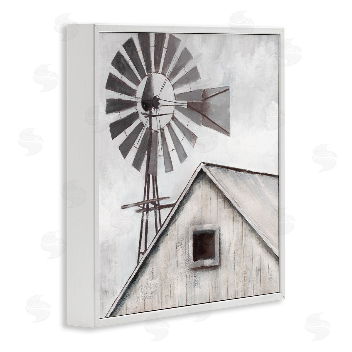 Nan Countryside Windmill Dark Cloudy Sky Rural Barn White Framed Glicee Wall Art Print