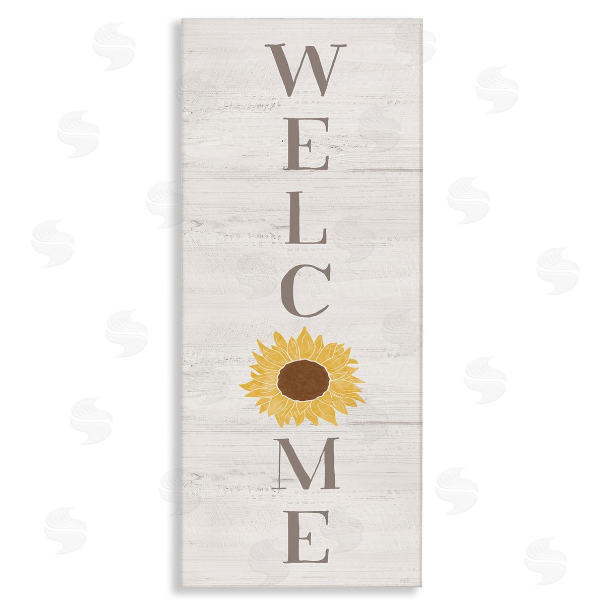 Natalie Carpentieri Vertical Welcome Sign Rustic Sunflower Grain Pattern