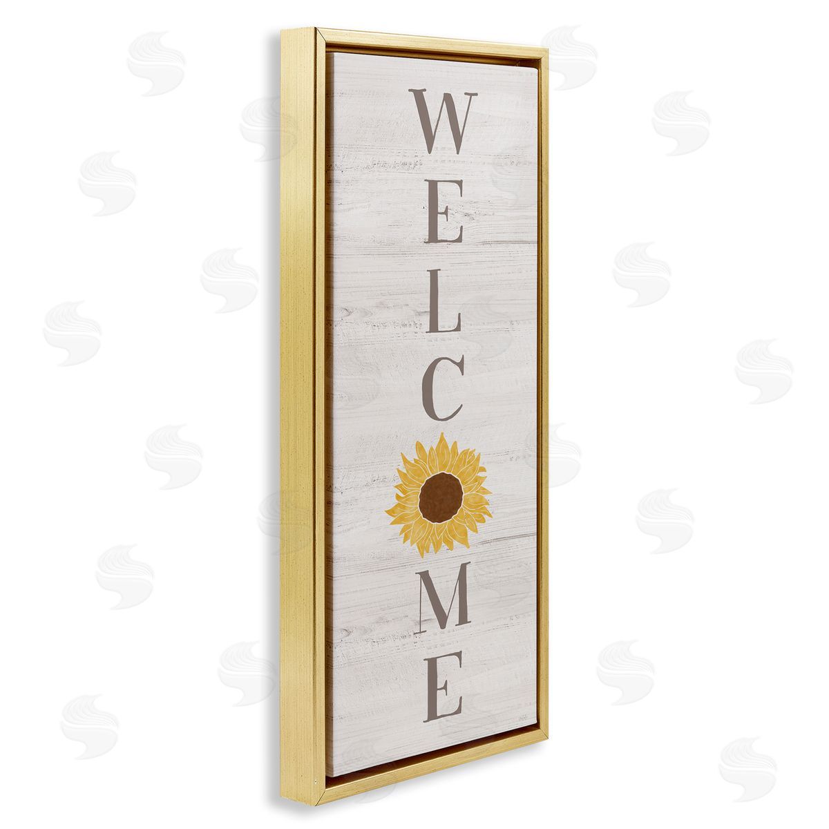Natalie Carpentieri Vertical Welcome Sign Rustic Sunflower Grain Pattern