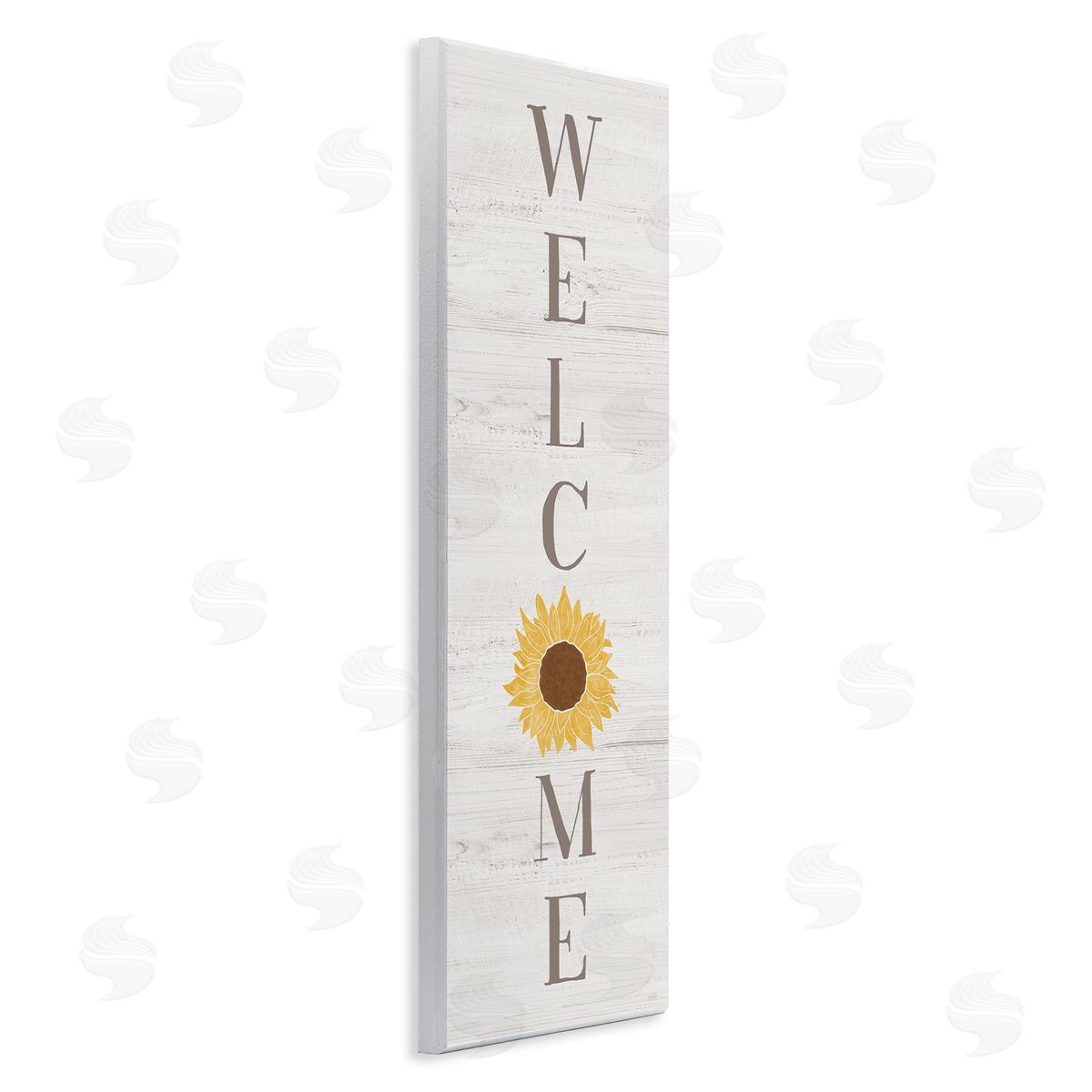 Natalie Carpentieri Vertical Welcome Sign Rustic Sunflower Grain Pattern