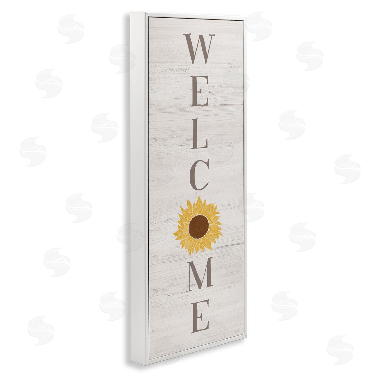 Natalie Carpentieri Vertical Welcome Sign Rustic Sunflower Grain Pattern