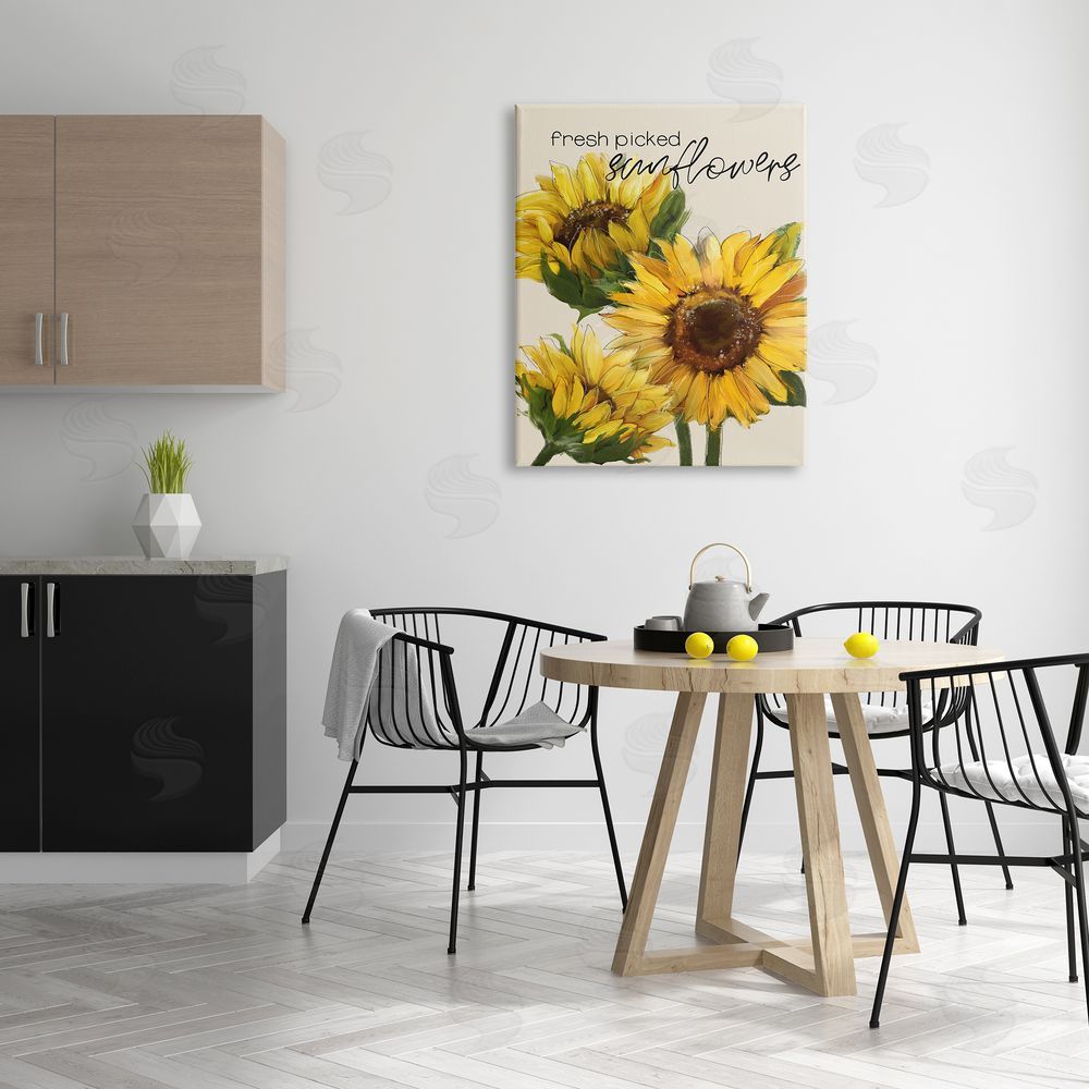 Conrad Knutsen Fresh Picked Sunflowers Calligraphy Vivid Yellow Blossoms Canvas Wall Art Print in Room